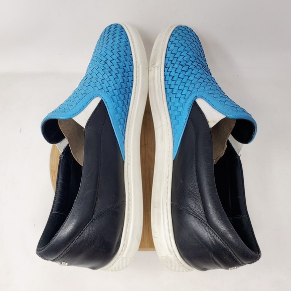 Dsquared2‎ Shoes Mens 45 Blue Woven Black Leather Slip On Casual Sneaker - Picture 10 of 15